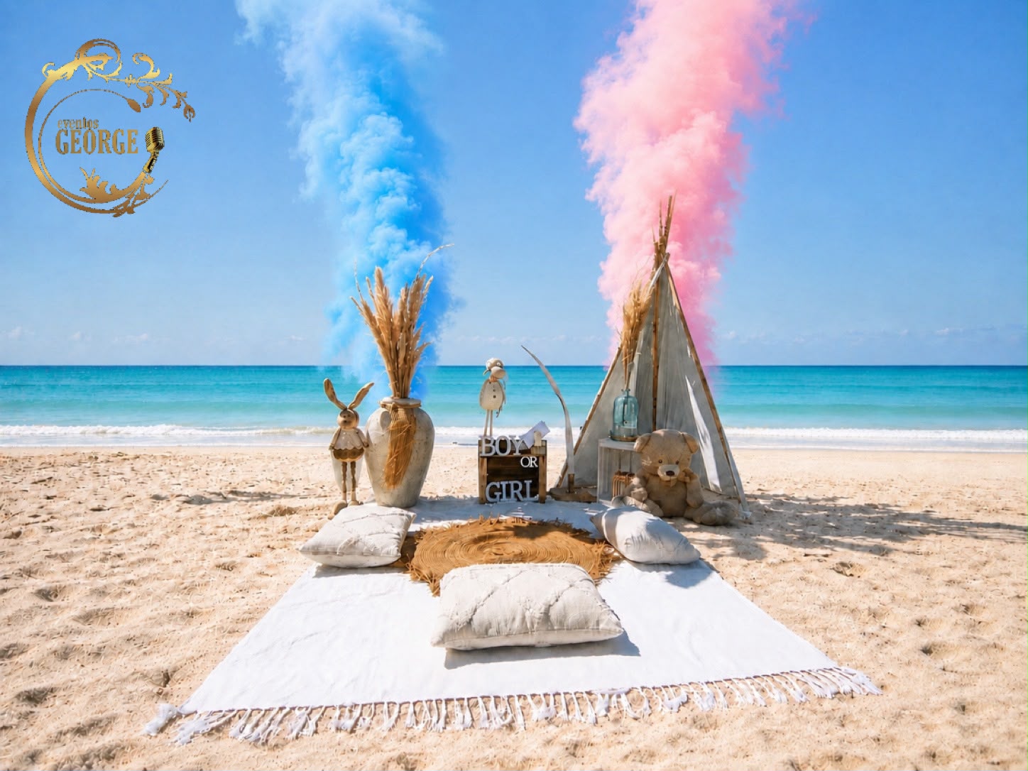 Decoración de revelación de sexo frente al mar