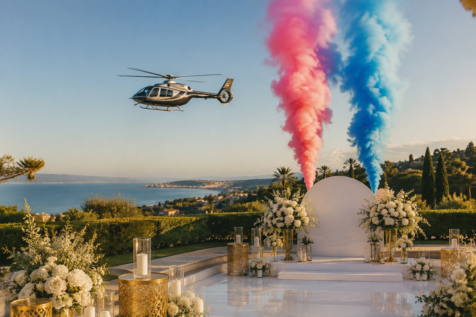 Decoración premium para revelación de sexo con helicóptero